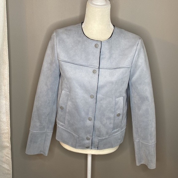 Zara Faux Suede Blue Button Front Jacket size M - Picture 8 of 13